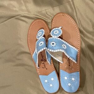 Jack Rogers Blue and Tan Polka Dot Sandals